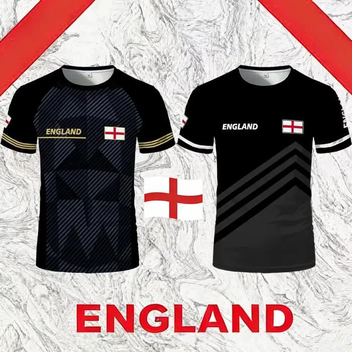 Nouveau T-shirt de football unisexe à col rond imprimé drapeau de l'Angleterre 2026, style décontracté streetwear, manches courtes