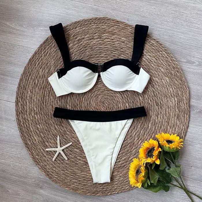 Bikini Polovedo 2024 pour femmes, maillot de bain deux pièces solide avec inserts en mousse, style jeune, coupe basse, nylon et Térilène, idéal pour les voyages de vacances et les journées de plage