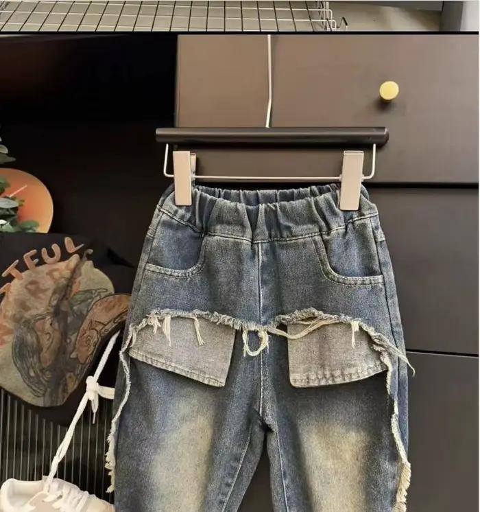 Jeans droits décontractés pour enfants, pantalons pour garçons et filles, vêtements d'extérieur pour bébé, beau, printemps, automne