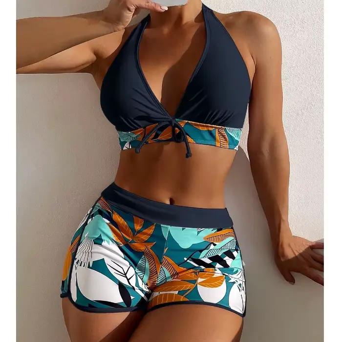 Fanceey mode imprimé maillot de bain épissage à lacets femmes Bikini sport surf