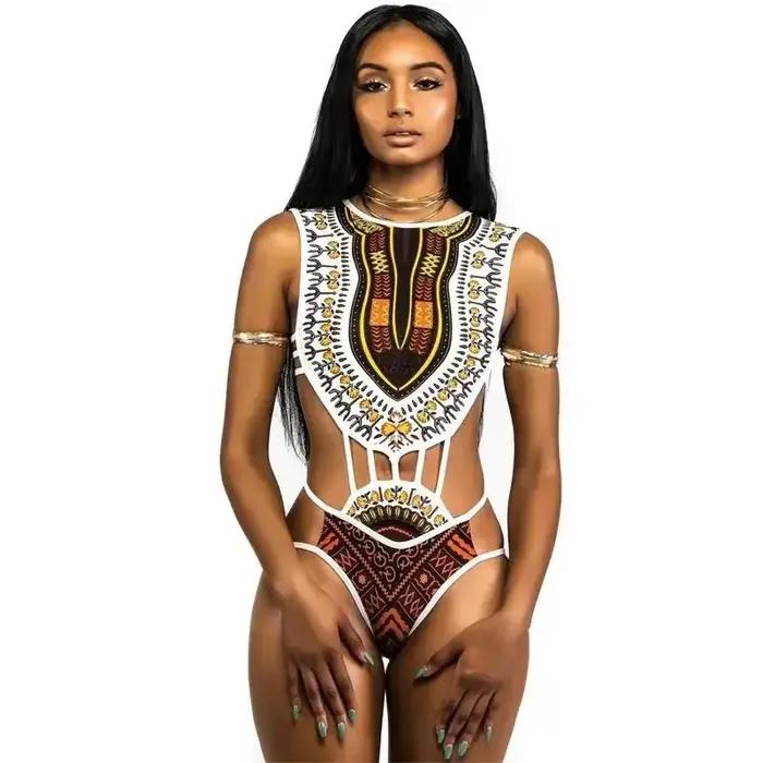 Maillot de bain une pièce imprimé africain Dashiki