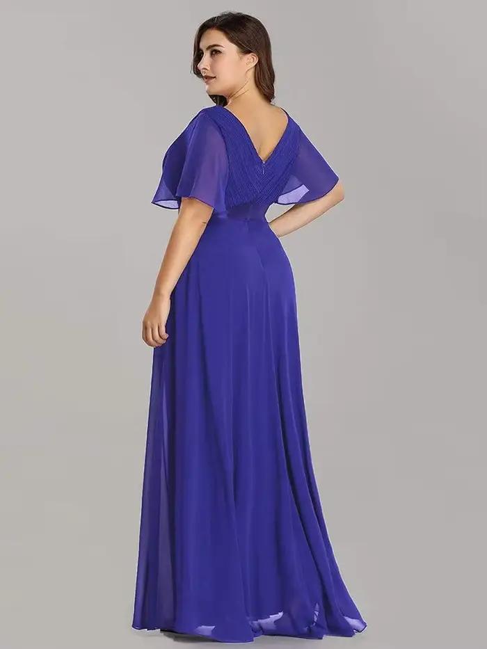Nouvelles Robes de Soirée Longues Élégantes pour Femmes Grande Taille 2024, Coupe A-Line, Col en V, Volants, en Chiffon, Robe de Soirée Formelle pour Mariage et Fêtes