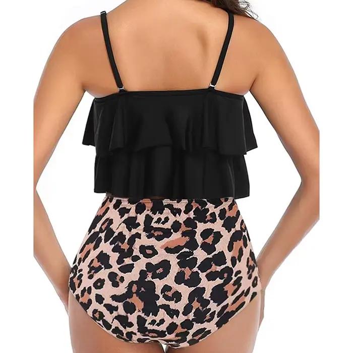 Ensemble Bikini élégant maillot de bain femmes volants couches débardeur taille haute