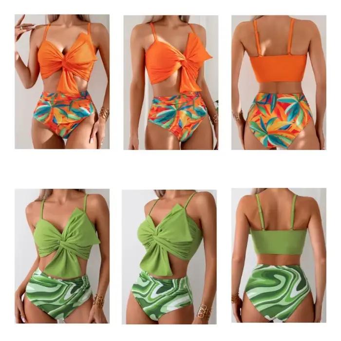 Bikini à nœud imprimé pour femmes, maillot de bain taille haute, rembourré, plage, vacances, fêtes à la piscine, spa, sports nautiques, croisière