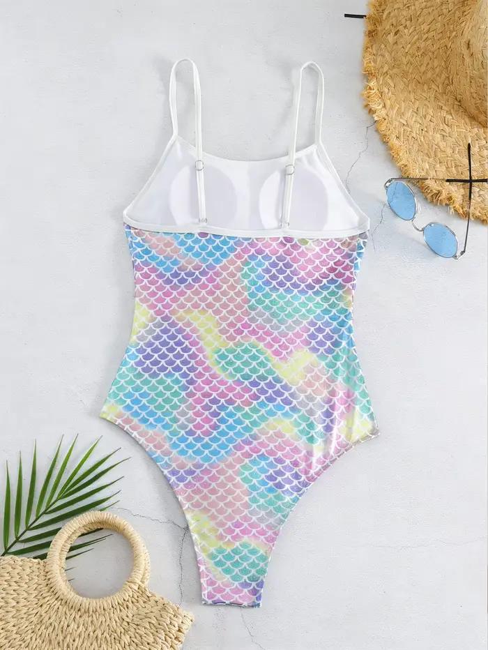 Maillot de bain une pièce imprimé écailles de sirène pour femmes