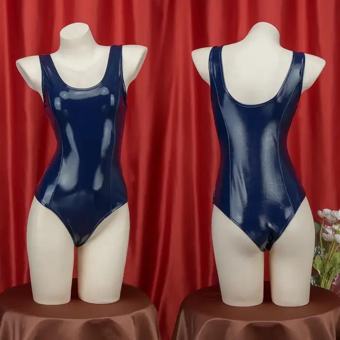 Maillot de bain scolaire style anime Lolita pour femme costume de cosplay Sukumizu combinaison moulante en similicuir justaucorps de fitness pour fête