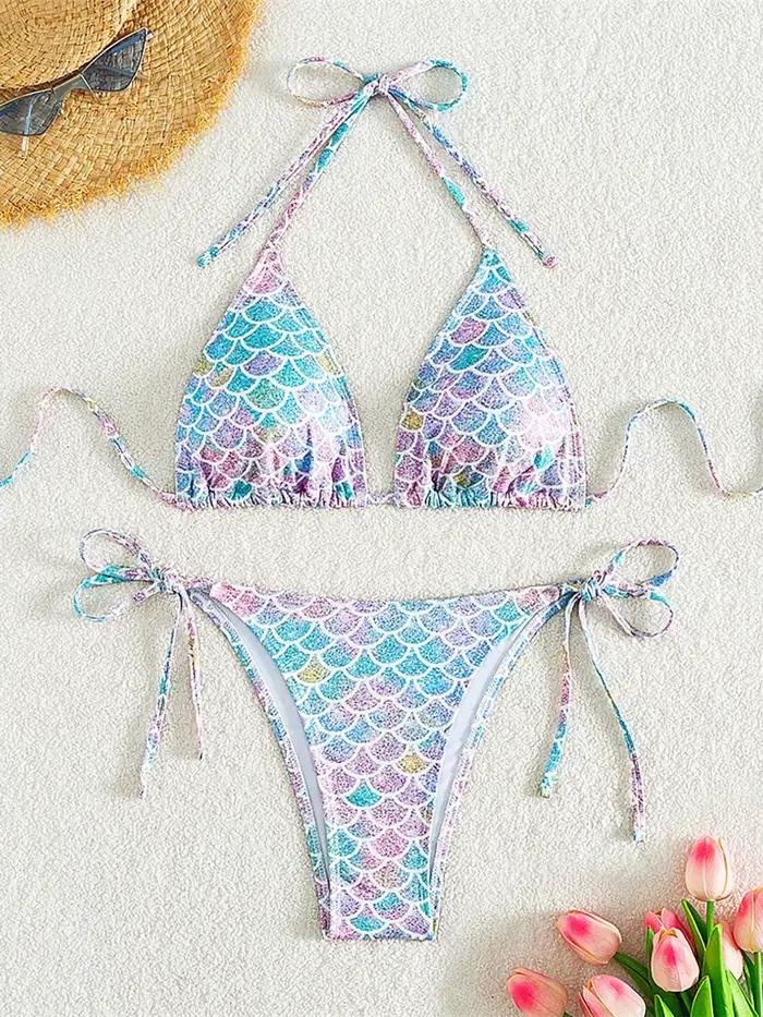 XS - L imprimé licou jambe haute coupe Bikini femmes maillots de bain femme maillot