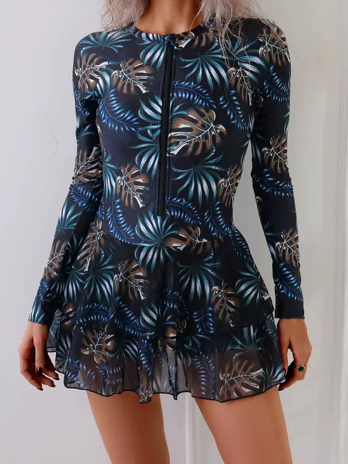 Maillot de bain une pièce imprimé feuilles