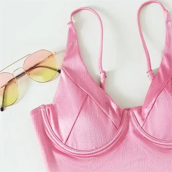 Sexy rose Push Up maillots de bain pour femmes une pièce maillot