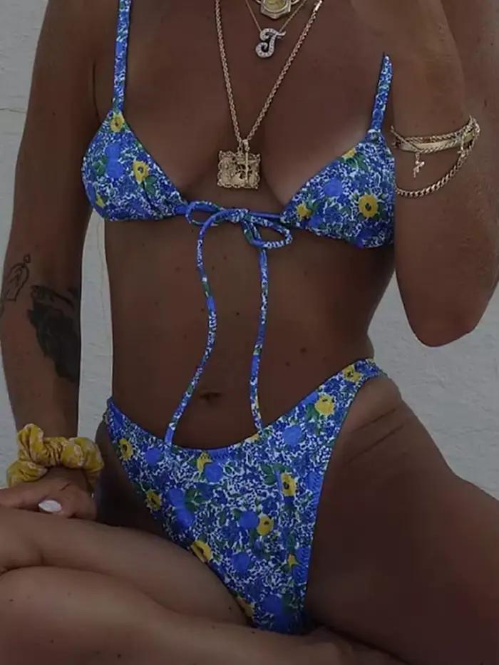 Nouveau imprimé fleuri Bikini 2025 Sexy maillot de bain à bretelles femmes