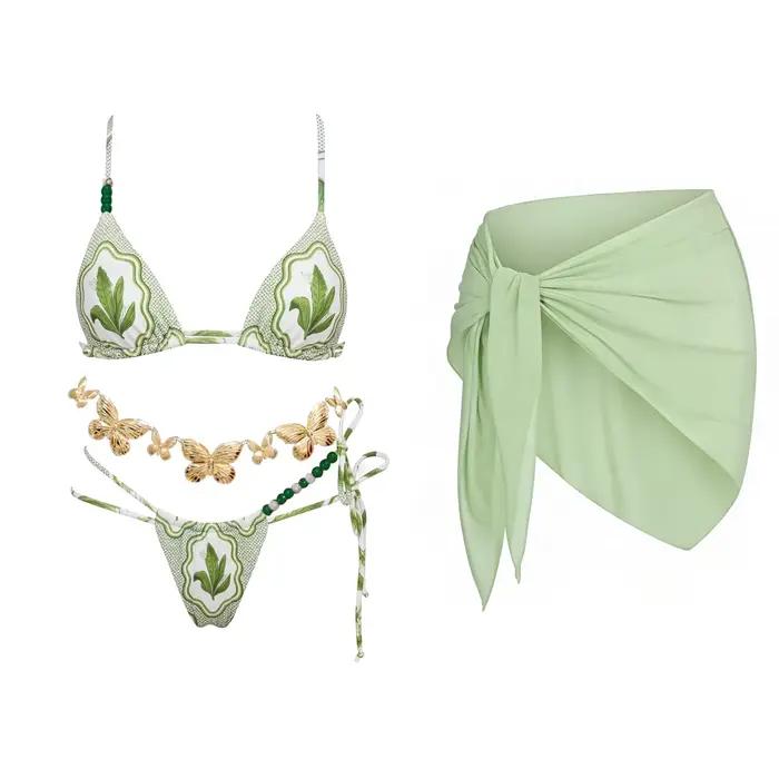Maillot de bain bikini imprimé perlé pour femme