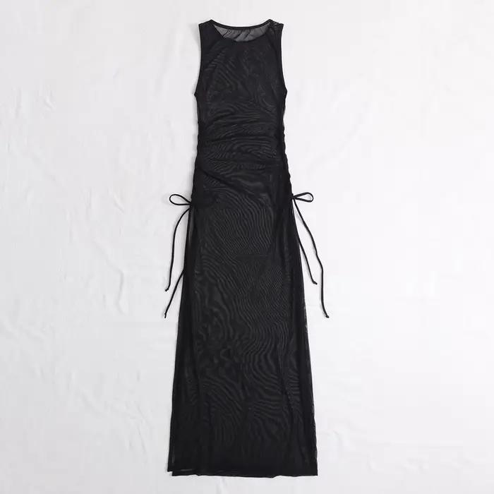 Kimono longueur maxi pour femme, cache-maillot de bain en maille drapé à nouer sur le devant, maillot de bain femme