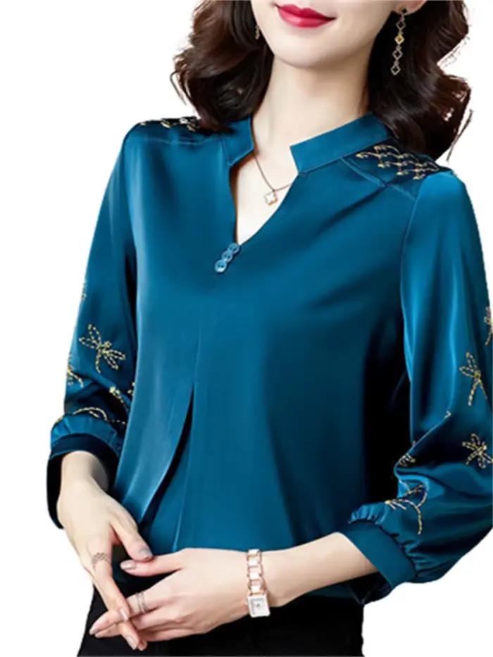 5XL grande taille femmes printemps été Blouses chemises dame mode décontracté à manches longues rabattu haut Blouse WY0391