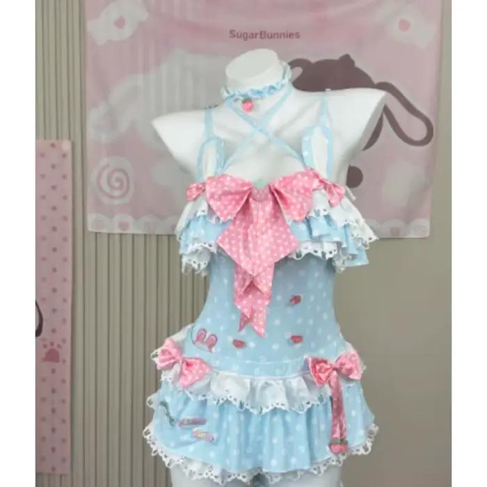 Maillot de bain une pièce original japonais couleur chocolat menthe avec nœud mignon pour femme