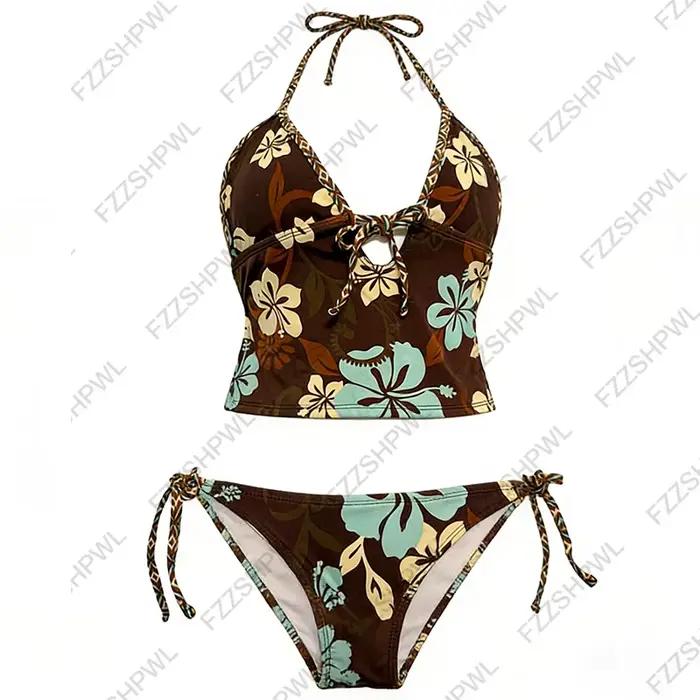 Femmes été maillots de bain ensemble Bikini doux bleu Plaid plage vacances pur désir Sexy 2 pièces maillot