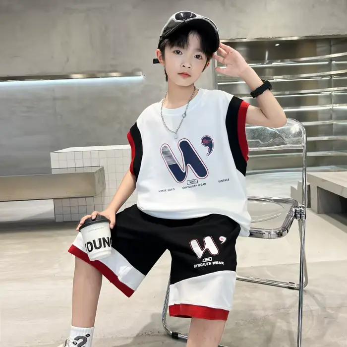 Maillot de basket pour garçons, ensemble décontracté d'été avec t-shirt sans manches imprimé et short, vêtements pour enfants 2026, style streetwear