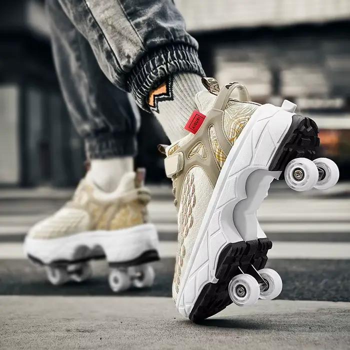Baskets à roulettes pour adultes, patins à double noyau, patinage en plein air, chaussures de déformation, parkour pour garçons et filles, 4 roues, taille 33-43