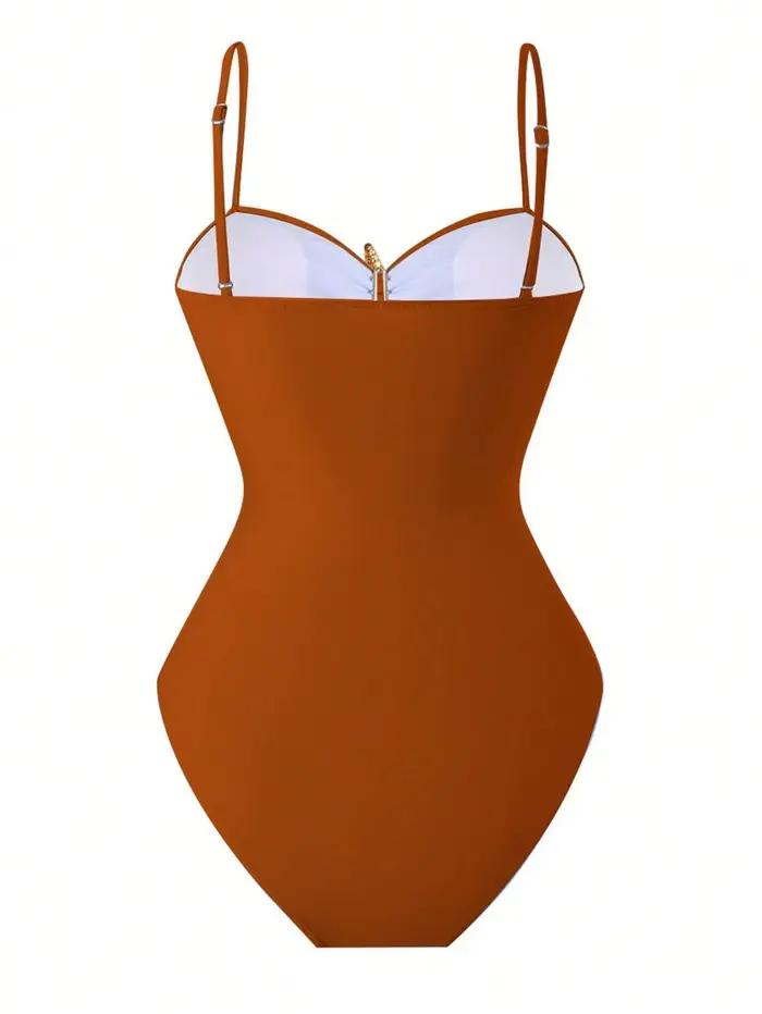 Ensemble de maillots de bain vintage à imprimé floral orange pour femme