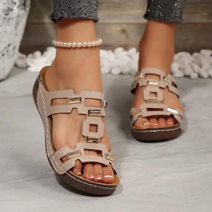 Sandales romaines grande taille pour femme, mules de plage à bout ouvert, compensées d'été, confortables, chaussures d'extérieur à enfiler pour femme
