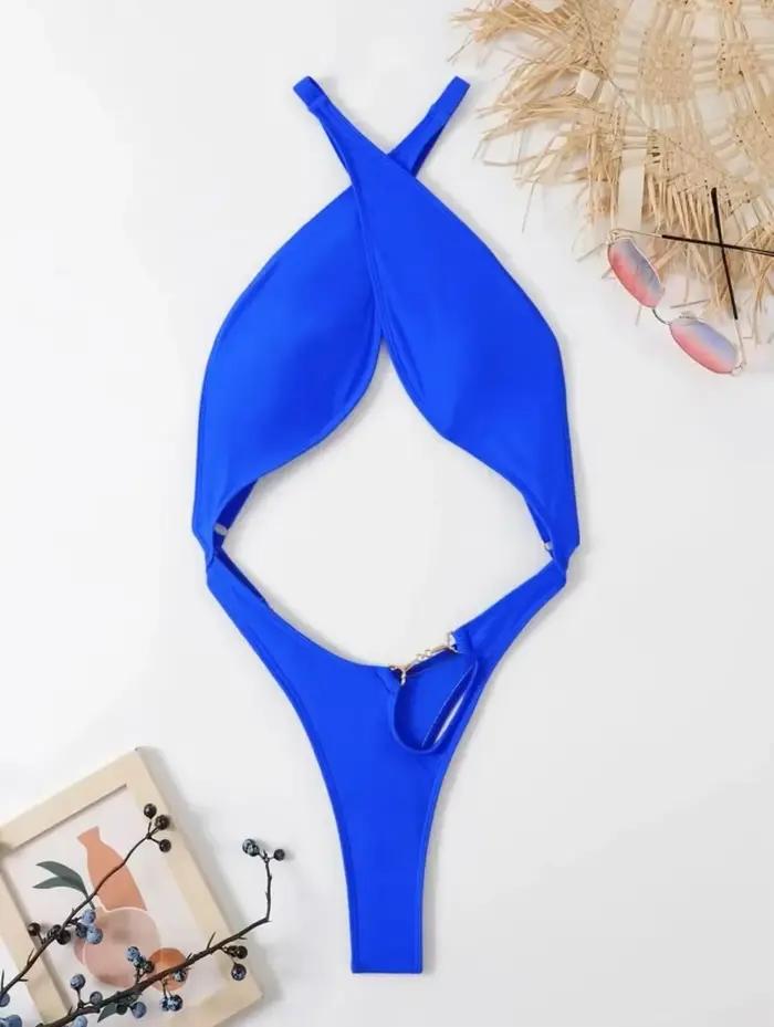 Maillot de bain une pièce sexy bleu et noir 2026 pour femme