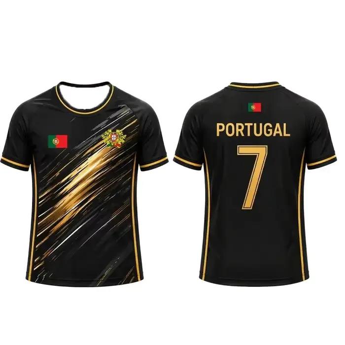 Maillot de football du Portugal pour hommes et femmes, t-shirt respirant à séchage rapide avec imprimé rayures brossées pour l'entraînement sportif