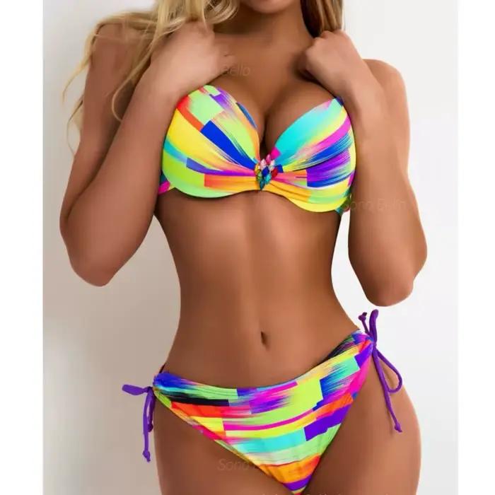 Bikini arc-en-ciel sexy pour femmes ensemble deux pièces style brésilien vêtements de plage plage vacances fête à la piscine