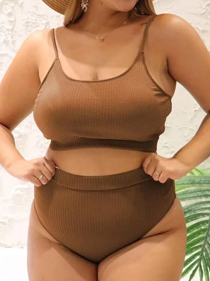 Maillot de bain côtelé taille haute pour femme