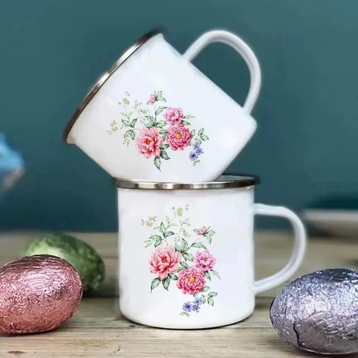 Tasse en émail à impression rose personnalisée, tasse à bière classique, verres à café, tasse à thé inhabituelle, tasses de standard personnalisées, Chi She, cadeaux personnalisés