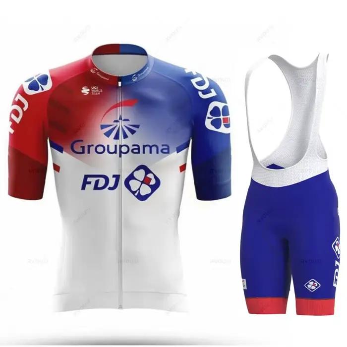 Maillot de cyclisme Fdj Team pour hommes, ensemble à manches courtes, cuissard à bretelles 19D, vêtements de vélo, chemise de sport, costume de vêtements, été, 2024