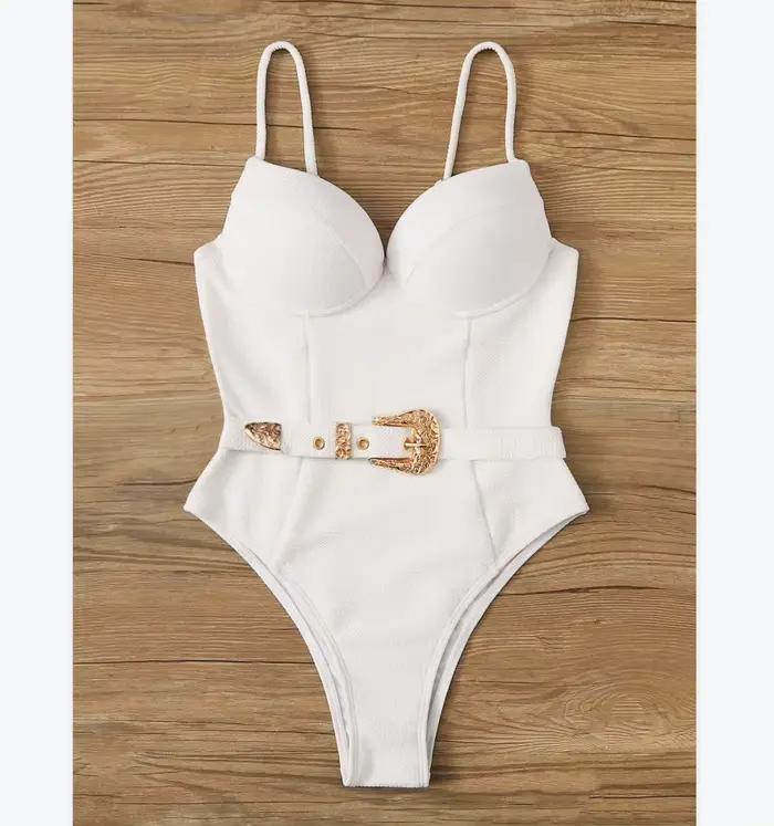 Sexy Underwire maillot de bain une pièce femmes Push Up solide blanc noir rembourré boucle maillots
