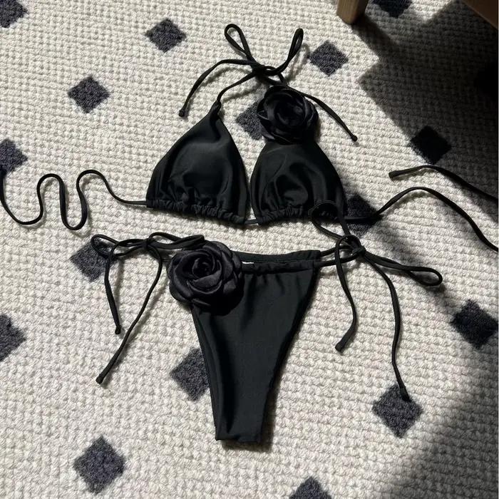 Bikini Solide Rose Imprimé Cordon de Serrage à Nouer Deux Pièces Pour Femmes Mode Plage Vacances Fêtes Piscine Spas Sources Chaudes Sports Nautiques Quotidien Croisière