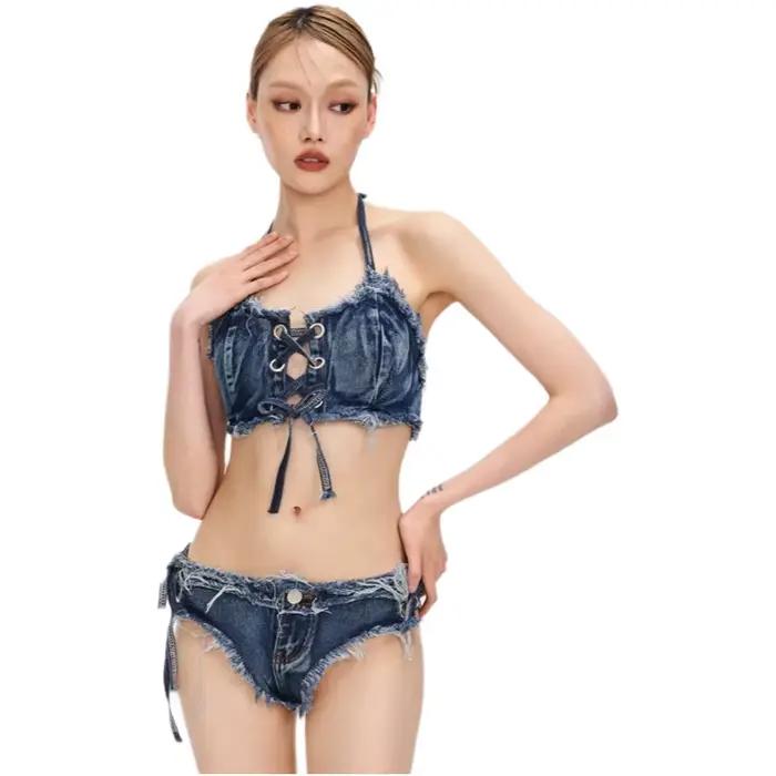 Maillot de bain bikini en jean deux pièces pour femme