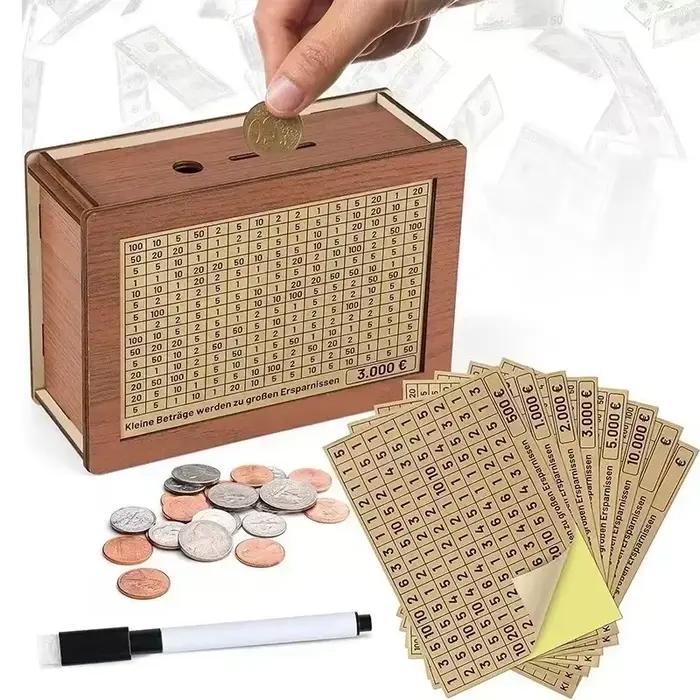 500/1000/2000/3000/5000/10000 Euro tirelire tirelire en bois tirelire réutilisable avec objectif d'épargne et boîtes de numéros