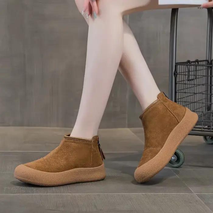 Bottes de neige femmes grande taille hiver en cuir véritable femmes chaussures courtes épaissi chaud bottes d'hiver femmes