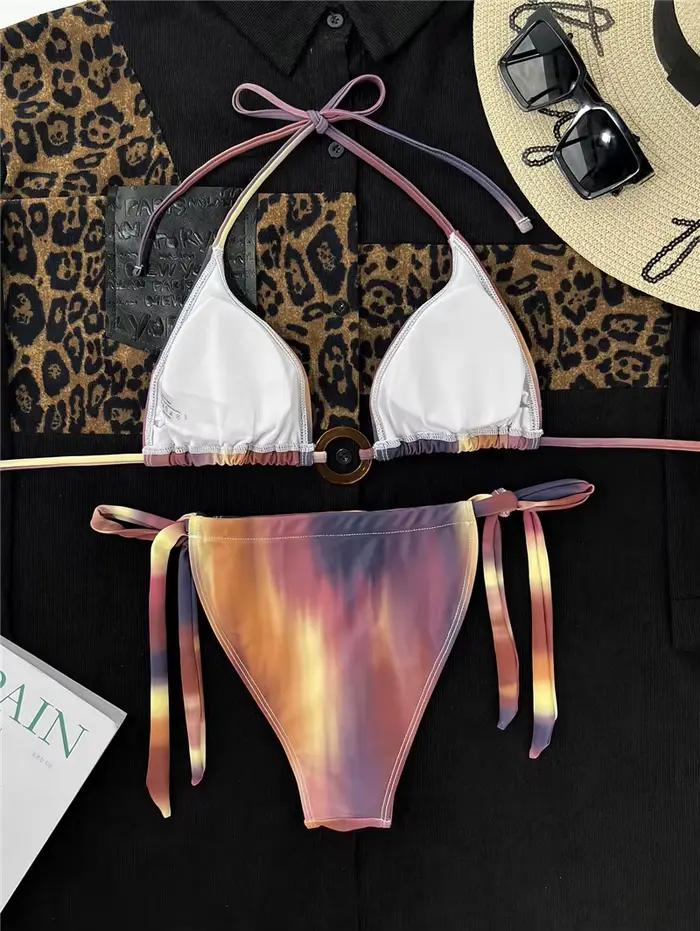 Femmes Sexy Bikini imprimé maillot de bain féminin Bikinis ensemble maillots de bain été maillots de bain femme licou Trikini maillot de bain livraison directe