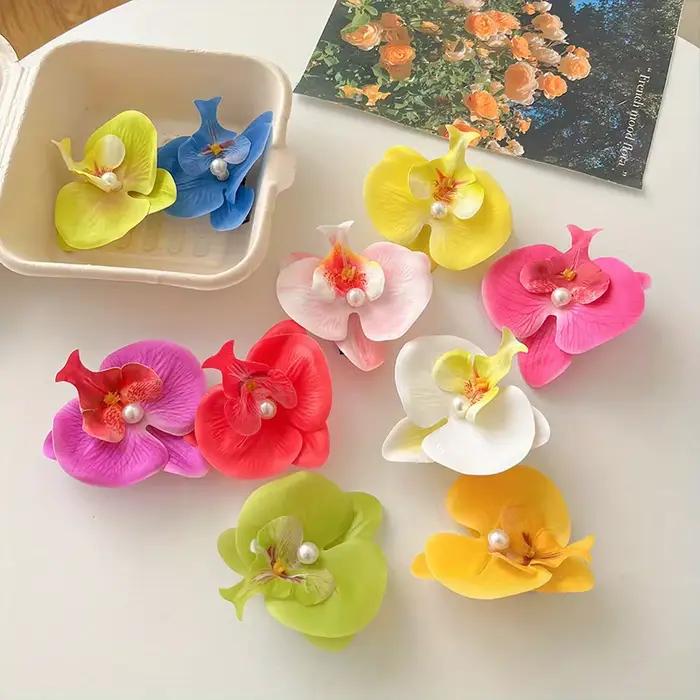 Pince à cheveux Faux Phalaenopsis Orchidée, Barrette latérale fleur rose pour filles, Accessoire de coiffure, Ornement floral pour cheveux