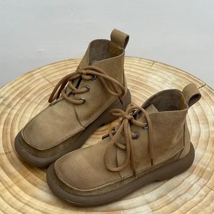 Bottines grande taille, nouveau style hiver 2025, semelle épaisse, bout rond, en stock.
