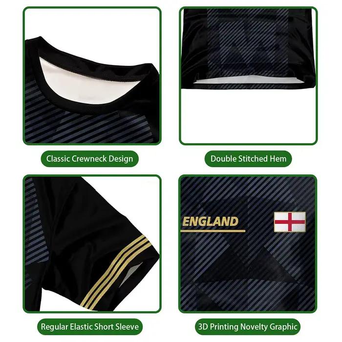 Nouveau T-shirt de football unisexe à col rond imprimé drapeau de l'Angleterre 2026, style décontracté streetwear, manches courtes