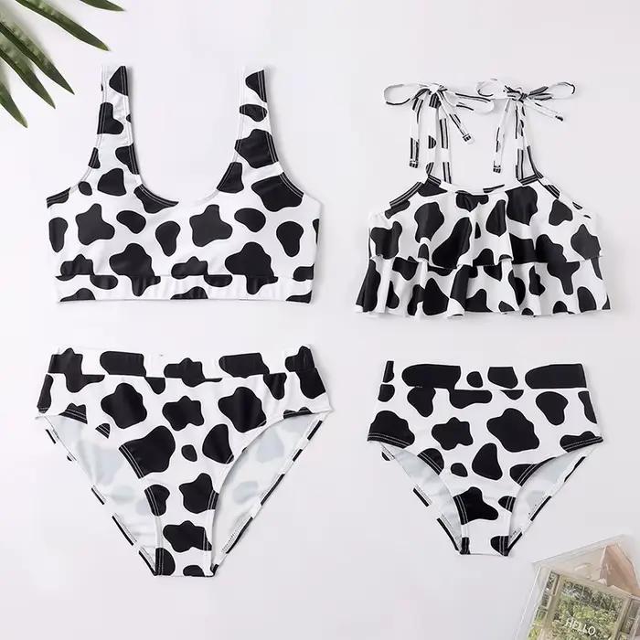 Maillot de bain à rayures pour mère et fille, vêtements de plage pour la famille, à volants