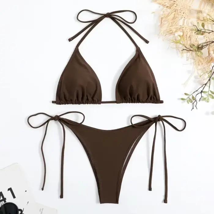 Sexy femmes string couleur unie Bikini ensemble