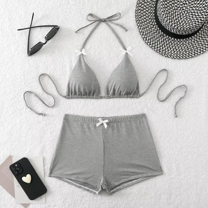 Ensemble bikini à carreaux pour femmes