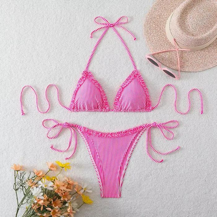 Nouvel ensemble de bikini sexy à col halter et liens latéraux