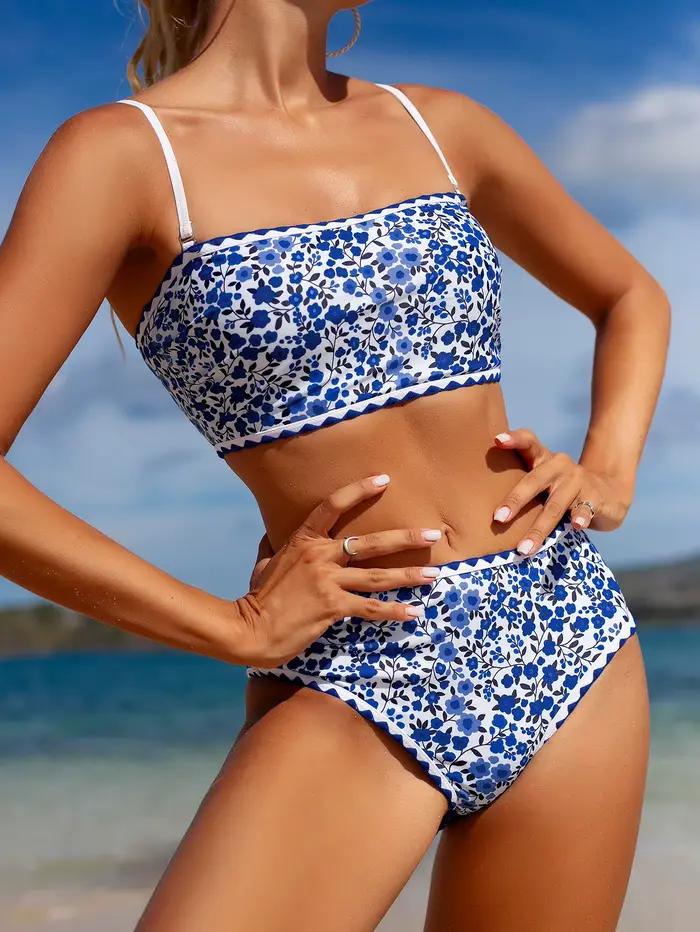 Sexy taille haute Bikini 2024 Floral Bandeau maillot de bain