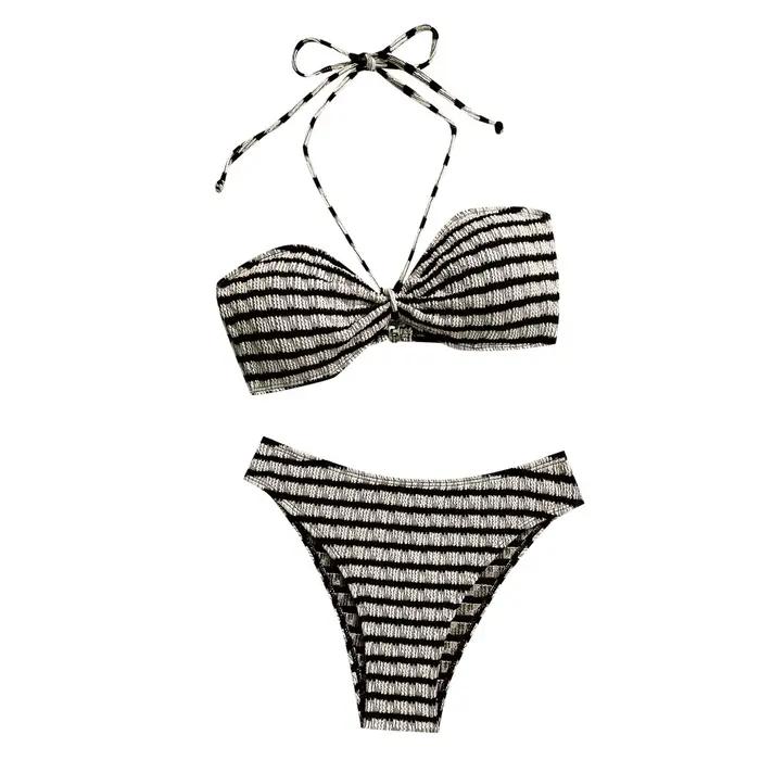 Maillot de bain bikini deux pièces à rayures pour femme