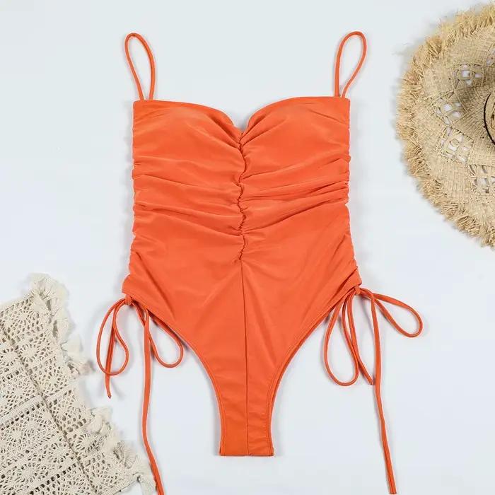 Maillot de bain une pièce sexy plissé avec cordon de serrage