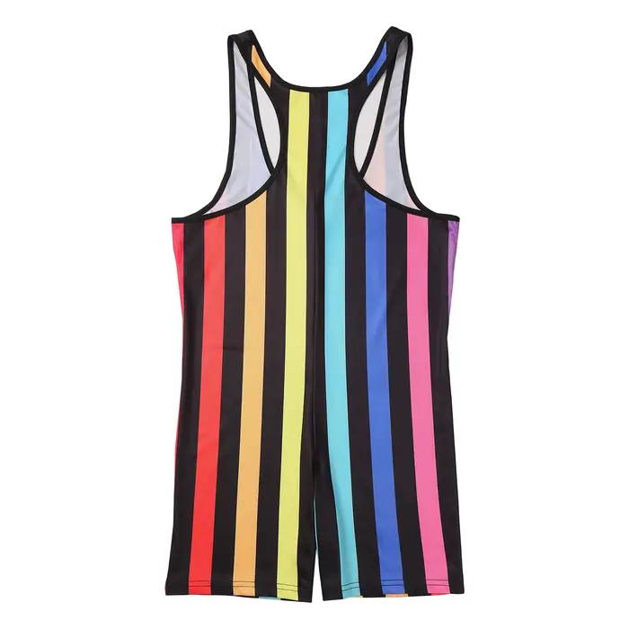 Maillot de bain une pièce pour homme, body rayé, justaucorps, combinaison de lutte, short de plage, combishort, vêtement de musculation