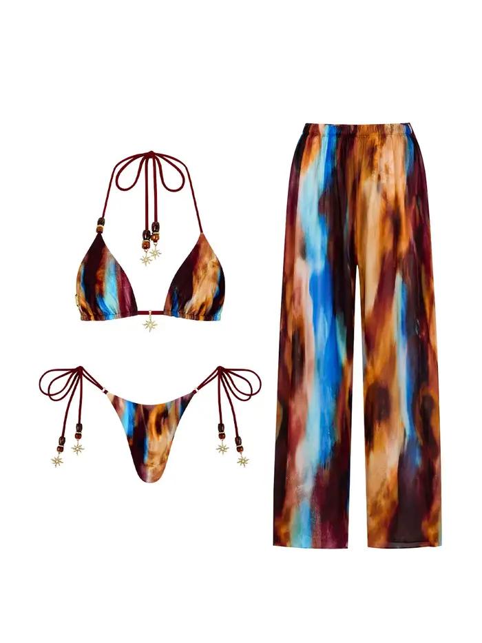 Ensemble de maillot de bain rétro imprimé avec jupe