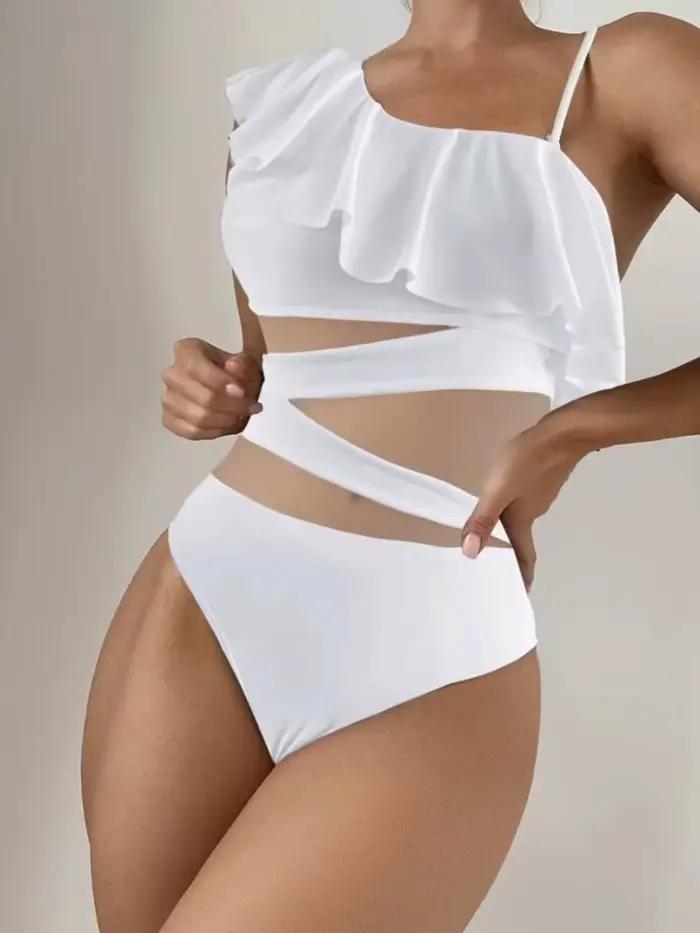 Maillot de bain une pièce femme à volants et empiècements en maille contrastante 2026