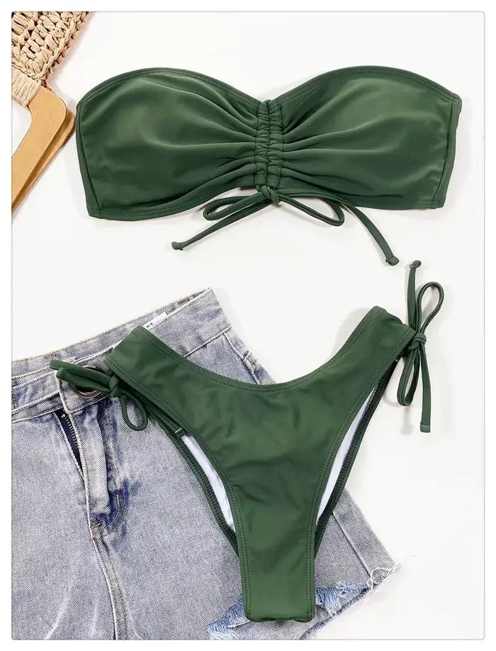 Bikini à volants solide maillot de bain Bandeau