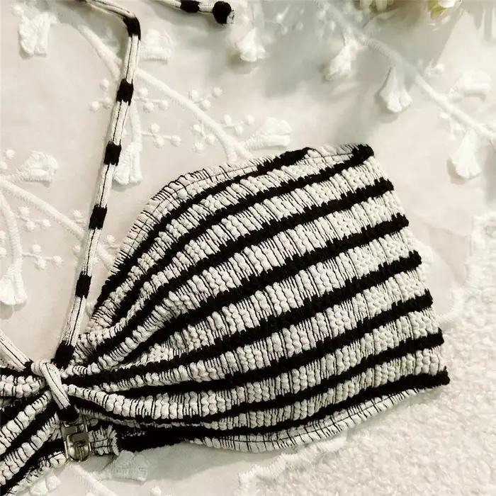 Ensembles de bikinis bandeau à imprimé rayé et à nouer